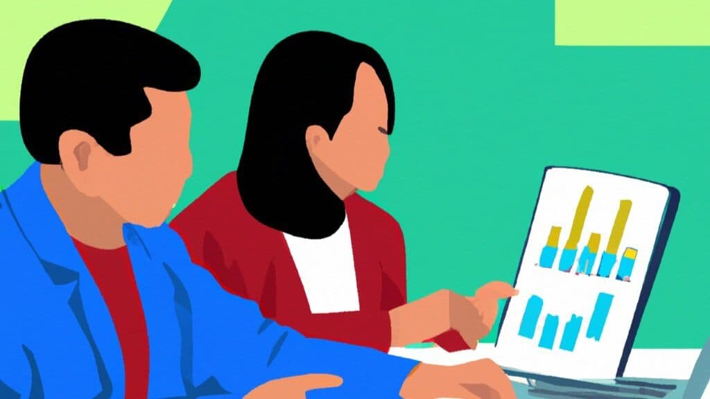 Two Filipino accountants looking at a laptop. You may be wondering if you should hire them as contractors vs employees.